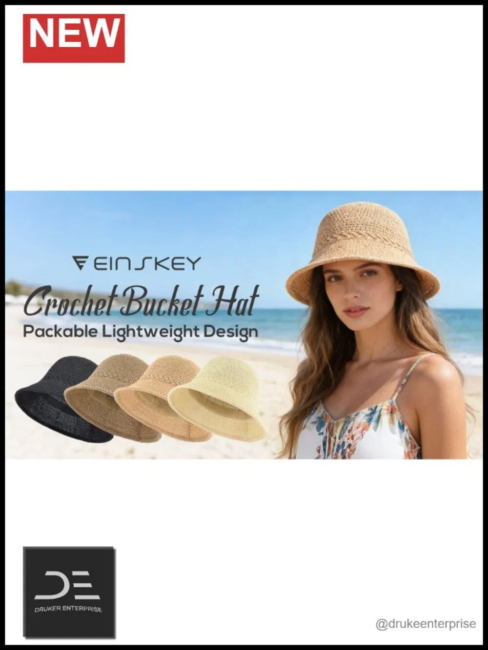 Faux Straw Bucket Hat with Adjustable Fit and UV Protection